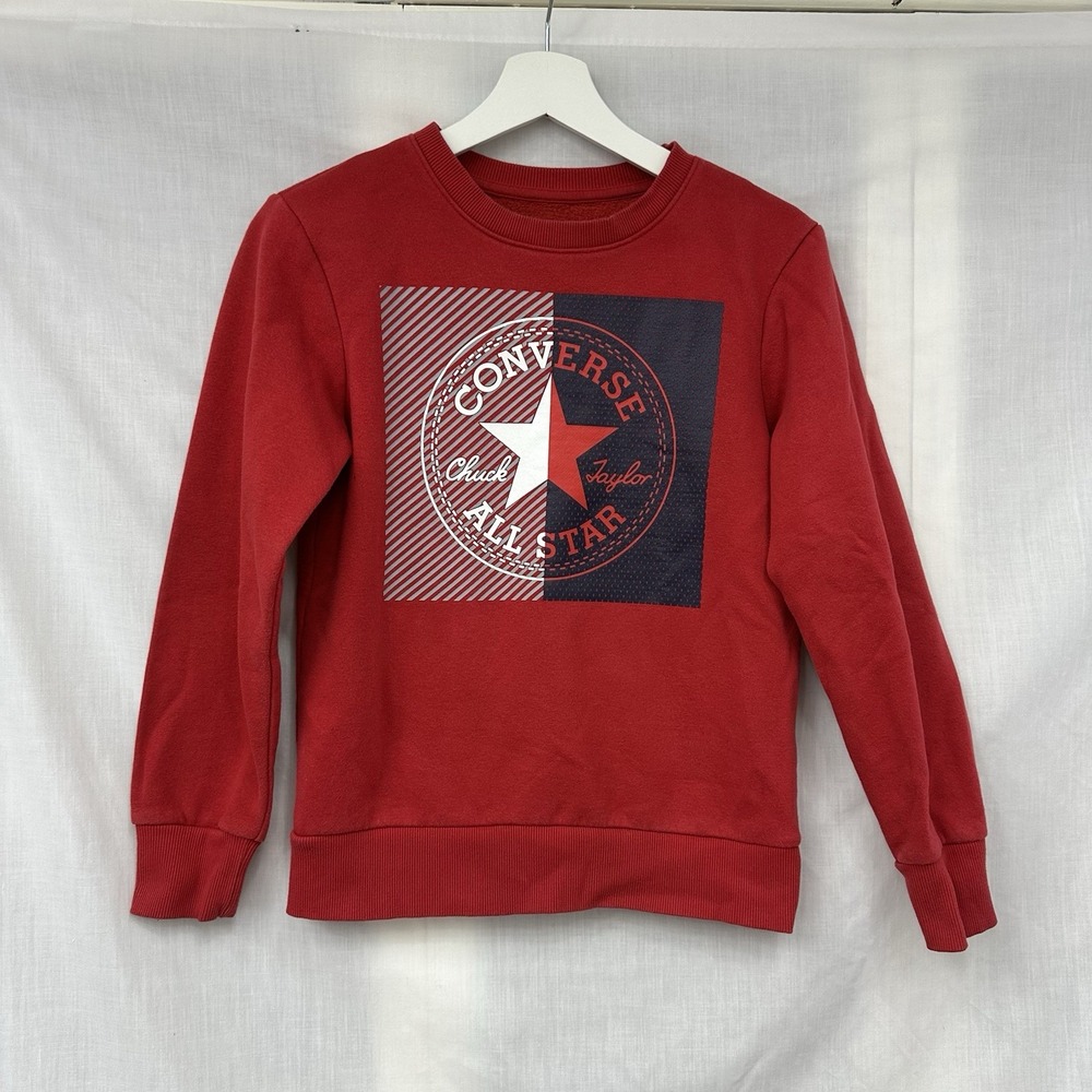 Converse Chuck Taylor All Star Kids Red Logo Pullover Sweatshirt M Crew Neck